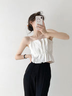 Women Sleeveless Tube Top - Strapless Pleated Cotton Tube Tops | Elegant Basic Fashion Piece