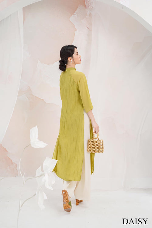 Ao Dai Elegant White Midi Dress in High Quality Silk - Lotus Dress Blouson Tunic Style for Casual | Wedding Guest Dress Ao Dai
