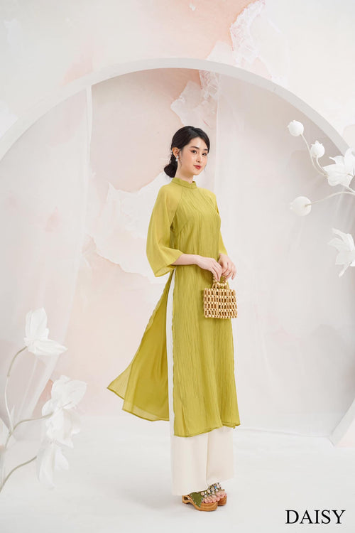 Ao Dai Elegant White Midi Dress in High Quality Silk - Lotus Dress Blouson Tunic Style for Casual | Wedding Guest Dress Ao Dai