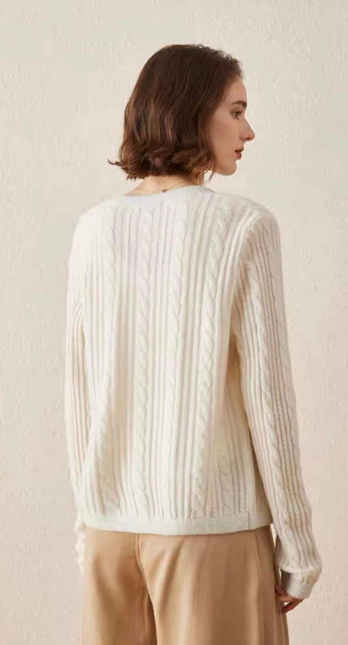 Elegant Round Neck Long Sleeves Top – Knitted Cotton w/ Closed Buttons Cardigan Tops | Classic Basic Fashion Piece