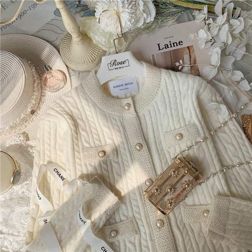 Elegant Round Neck Long Sleeves Top – Knitted Cotton w/ Closed Buttons Cardigan Tops | Classic Basic Fashion Piece