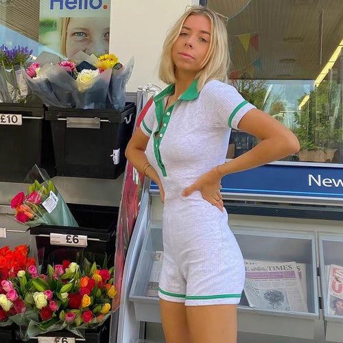 Sporty Women Short Sleeves Jumpsuit- Short Leg Length Polo Collar Tennis Deep V Cut Out Jumpsuit Jumpsuits | Sport Basic Fashion Piece