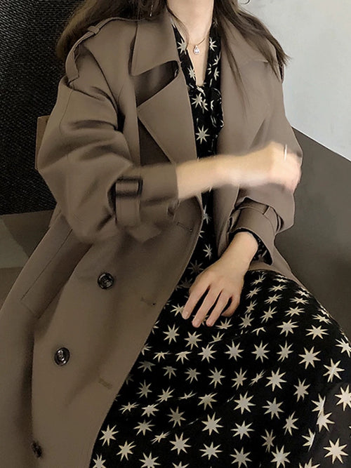 Elegant Double Buttons Trench Coat Jacket Dark Brown- Coats Jackets Outfit for Spring/Summer