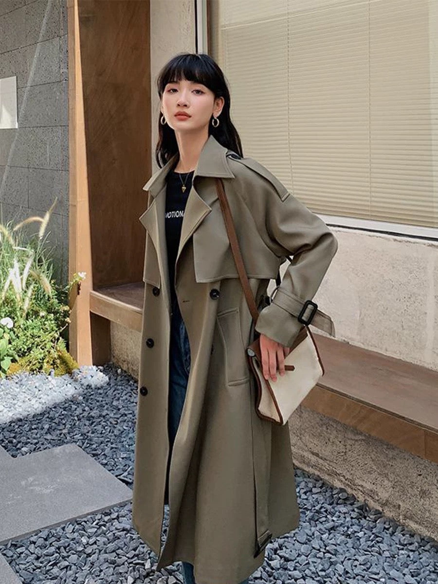 dark brown trench coat outfit