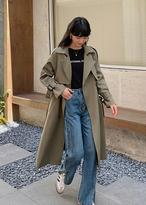 Elegant Double Buttons Trench Coat Jacket Dark Brown- Coats Jackets Outfit for Spring/Summer