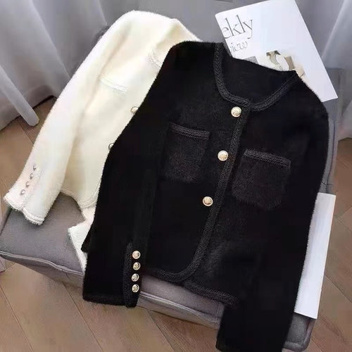 Women Elegant Scoop Neck Long Sleeves Cardigan – Knitted Cotton w/ Notched Buttons Cardigan Tops Jacket | Classic Basic Fashion