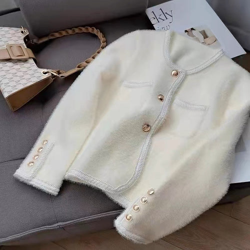 Women Elegant Scoop Neck Long Sleeves Cardigan – Knitted Cotton w/ Notched Buttons Cardigan Tops Jacket | Classic Basic Fashion