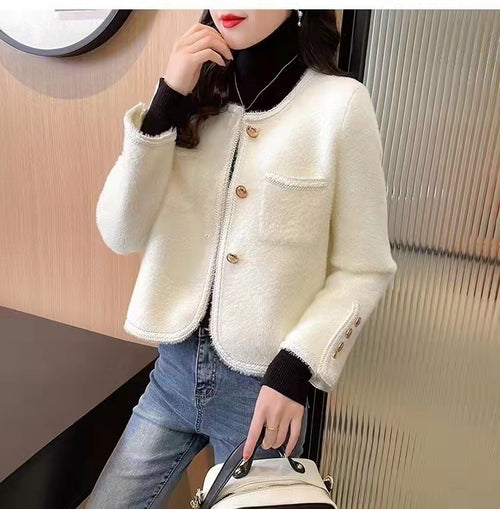 Women Elegant Scoop Neck Long Sleeves Cardigan – Knitted Cotton w/ Notched Buttons Cardigan Tops Jacket | Classic Basic Fashion