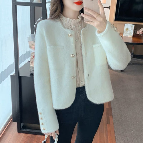 Women Elegant Scoop Neck Long Sleeves Cardigan – Knitted Cotton w/ Notched Buttons Cardigan Tops Jacket | Classic Basic Fashion