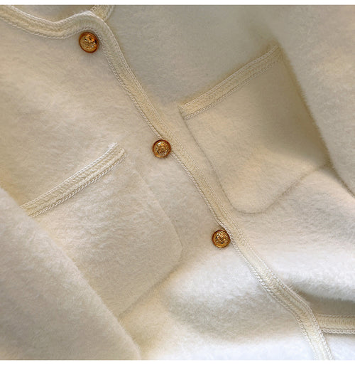 Women Elegant Scoop Neck Long Sleeves Cardigan – Knitted Cotton w/ Notched Buttons Cardigan Tops Jacket | Classic Basic Fashion