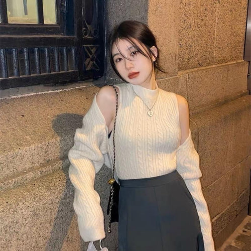 Elegant Off The Shoulder Long Sleeves Top – Knitted Cotton Tops | Classic Basic Fashion Piece