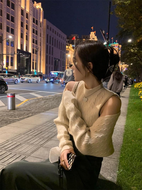 Elegant Off The Shoulder Long Sleeves Top – Knitted Cotton Tops | Classic Basic Fashion Piece