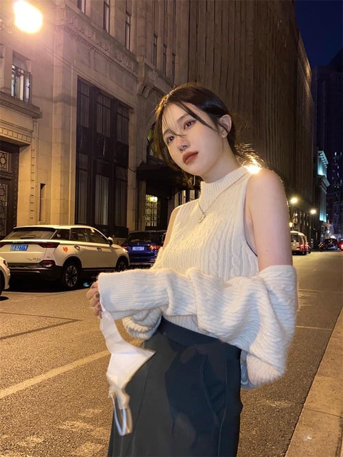 Elegant Off The Shoulder Long Sleeves Top – Knitted Cotton Tops | Classic Basic Fashion Piece