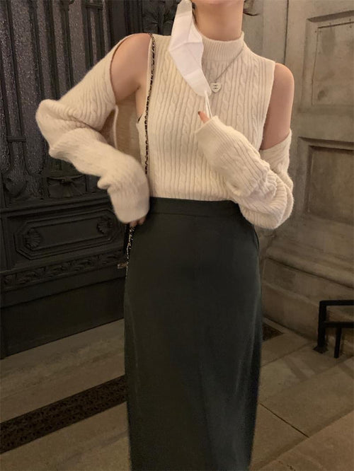 Elegant Off The Shoulder Long Sleeves Top – Knitted Cotton Tops | Classic Basic Fashion Piece