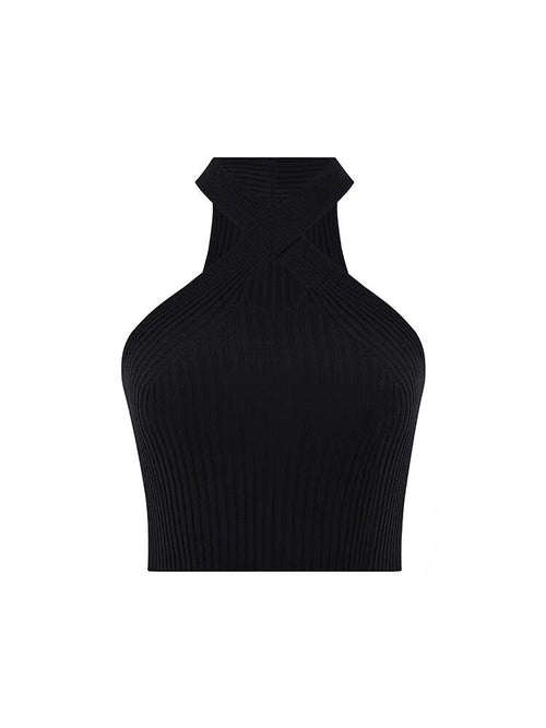 Elegant Women Sleeveless Crop Top - Front Cross Halter Neck Cotton Cropped Tops | One Size Elegant Basic Fashion Piece