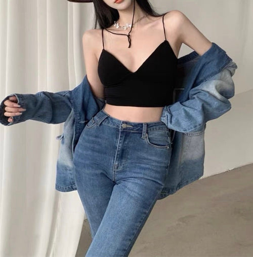 Sexy Women Sleeveless Bra Crop Top - Bodycon Cropped Tops w/ Halter & Cut Out Neck | Elegant One Size Basic Fashion Piece