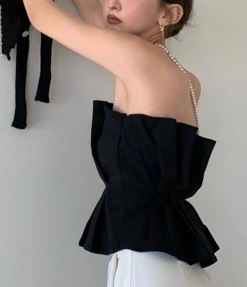Women Sleeveless Tube Top - Strapless Pleated Cotton Tube Tops | Elegant Basic Fashion Piece