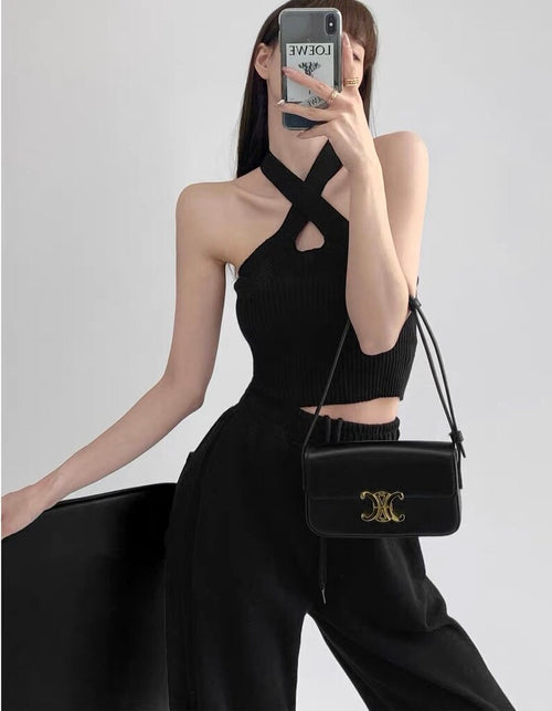 Elegant Women Sleeveless Crop Top - Front Cross Halter Neck Cotton Cropped Tops | One Size Elegant Basic Fashion Piece