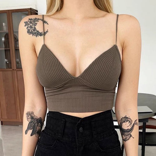 Sexy Women Sleeveless Bra Crop Top - Bodycon Cropped Tops w/ Halter & Cut Out Neck | Elegant One Size Basic Fashion Piece