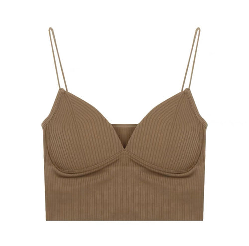 Sexy Women Sleeveless Bra Crop Top - Bodycon Cropped Tops w/ Halter & Cut Out Neck | Elegant One Size Basic Fashion Piece