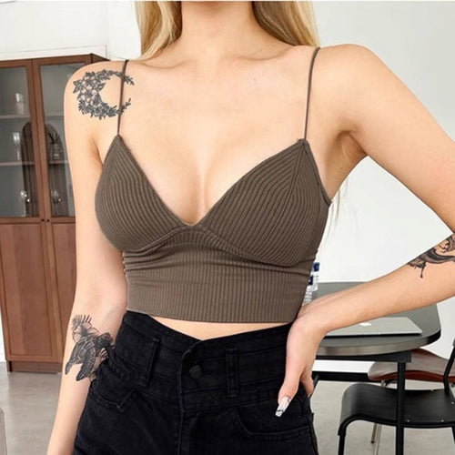 Sexy Women Sleeveless Bra Crop Top - Bodycon Cropped Tops w/ Halter & Cut Out Neck | Elegant One Size Basic Fashion Piece
