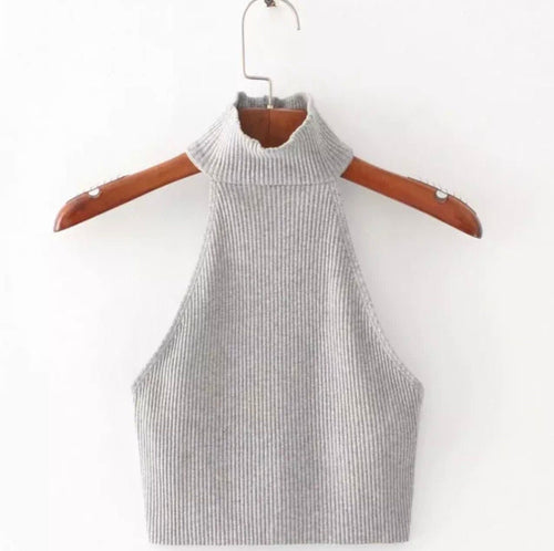 Women Sleeveless Crop Top - High Neck Low Back Backless Cotton Cropped Tops | Elegant One Size Basic Fashion Piece