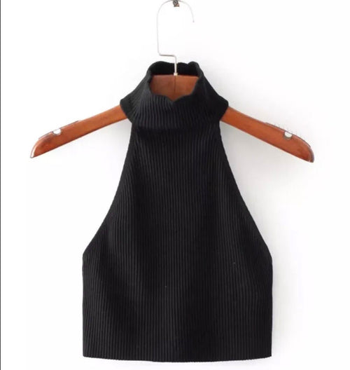 Women Sleeveless Crop Top - High Neck Low Back Backless Cotton Cropped Tops | Elegant One Size Basic Fashion Piece
