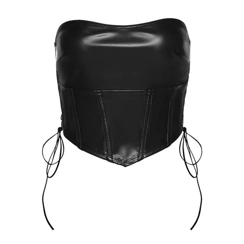 Elegant Women Sleeveless Tube Top - Side Strappy Shiny Leather Tube Cropped Tops | Elegant Basic Fashion Piece