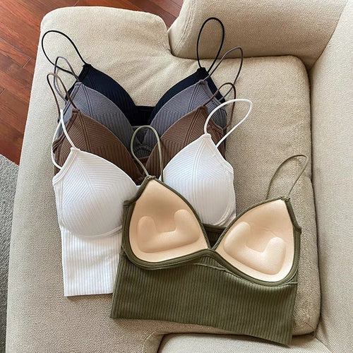 Sexy Women Sleeveless Bra Crop Top - Bodycon Cropped Tops w/ Halter & Cut Out Neck | Elegant One Size Basic Fashion Piece
