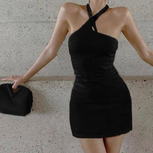 Elegant Chic Women Sleeveless Mini Dress - Sexy Bodycon Cotton Mini Dress w/ Cross Front Halter Neck | Elegant Basic Fashion
