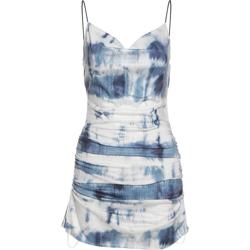 Chic Women Sleeveless Tie Dye Dress - Sexy Stretchy Bodycon Style Cotton Slip Mini Dress w/ Halter Neck| Elegant Basic Fashion Piece