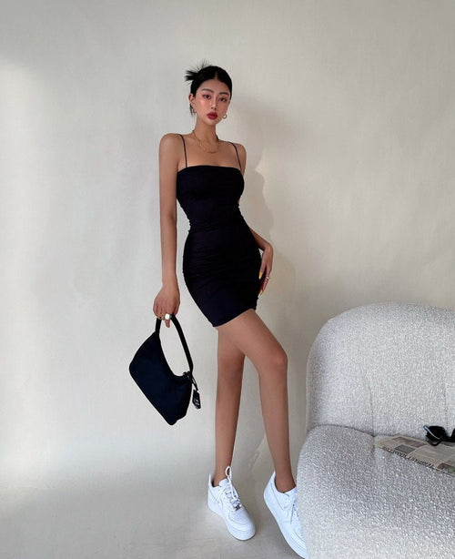 Chic Women Sleeveless Dress - Sexy Stretchy Bodycon Style Cotton Mini Dress w/ Halter Neck | Elegant Basic Fashion Piece