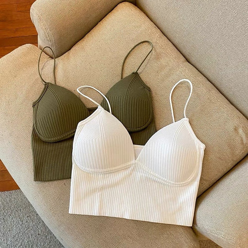 Sexy Women Sleeveless Bra Crop Top - Bodycon Cropped Tops w/ Halter & Cut Out Neck | Elegant One Size Basic Fashion Piece