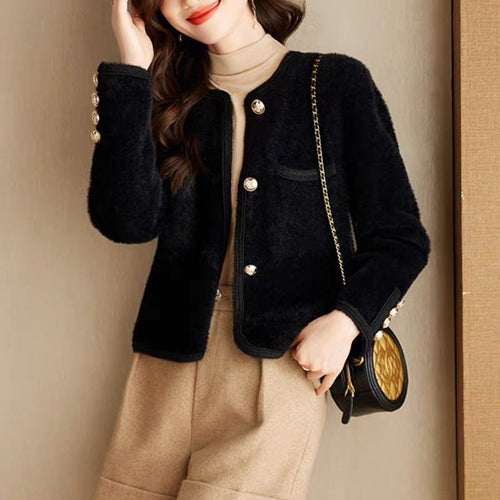 Women Elegant Scoop Neck Long Sleeves Cardigan – Knitted Cotton w/ Notched Buttons Cardigan Tops Jacket | Classic Basic Fashion