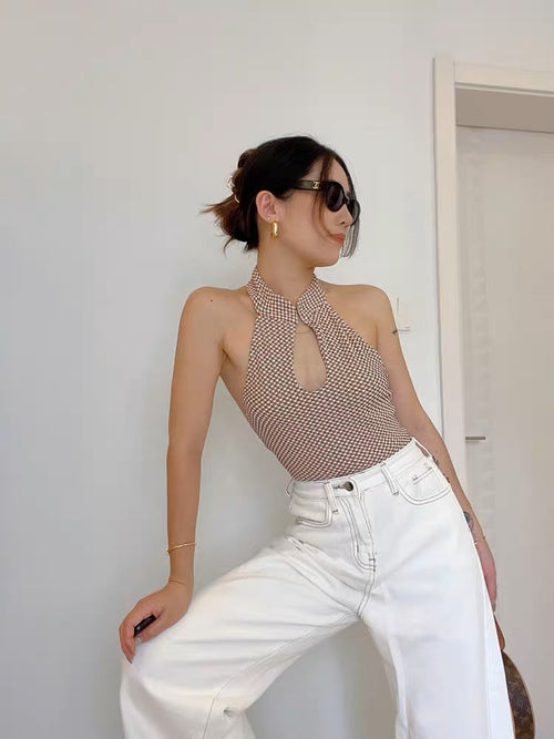 Women Sleeveless Crop Top - Sexy Off The Shoulder Backless Cropped Tops w/ Halter & Cut Out Neck  | Elegant Basic Fashion Piece