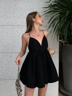 Babydoll Chic Women Sleeveless Dress - Sexy Style Cotton Mini Dress w/ Halter Neck | Elegant Basic Fashion Piece