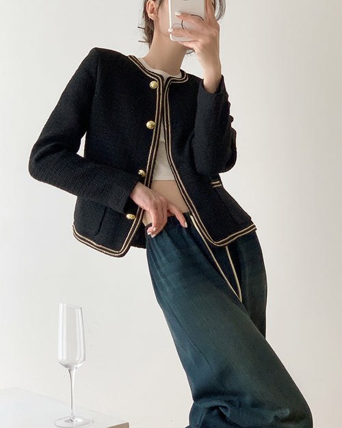 Black Elegant Style Tweed Boucle Blazer Jacket - Trendy Vintage Style Outfit| High Quality Superior Jacket