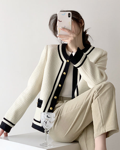 White Elegant Style Tweed Boucle Blazer Jacket - Trendy Vintage Style Outfit| High Quality Superior Jacket