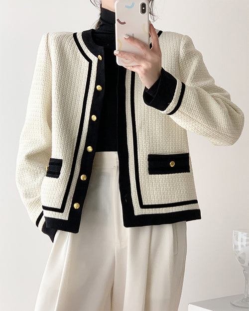 White Elegant Style Tweed Boucle Blazer Jacket - Trendy Vintage Style Outfit| High Quality Superior Jacket