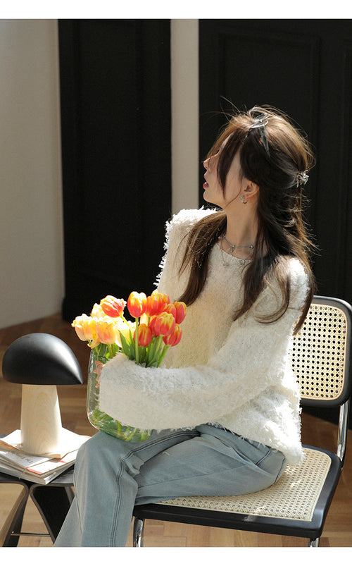 Women Elegant Round Neck Long Sleeves Jumper Top – Knitted Cotton | High Quality Superior Item