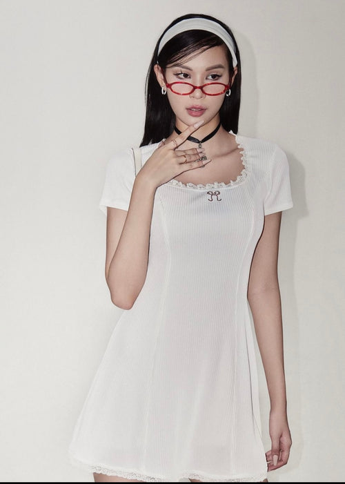 White Bow Mini Dress - She by Shj | Women Short Sleeve Mini Dress