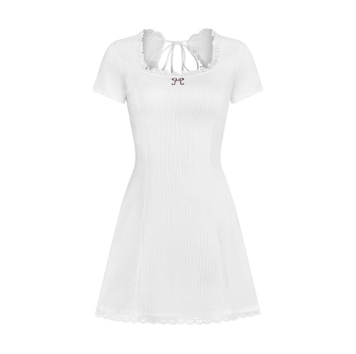 White Bow Mini Dress - She by Shj | Women Short Sleeve Mini Dress