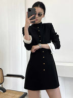 Elegant Women Flounce Sleeve Mini Dress - Cotton Mini Dress w/ Turtle Neck | Elegant Basic Fashion Piece