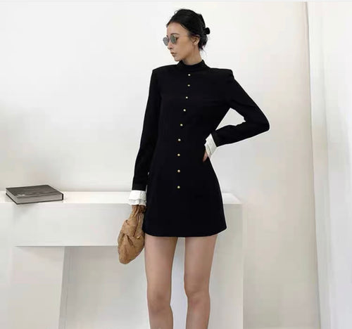 Elegant Women Flounce Sleeve Mini Dress - Cotton Mini Dress w/ Turtle Neck | Elegant Basic Fashion Piece