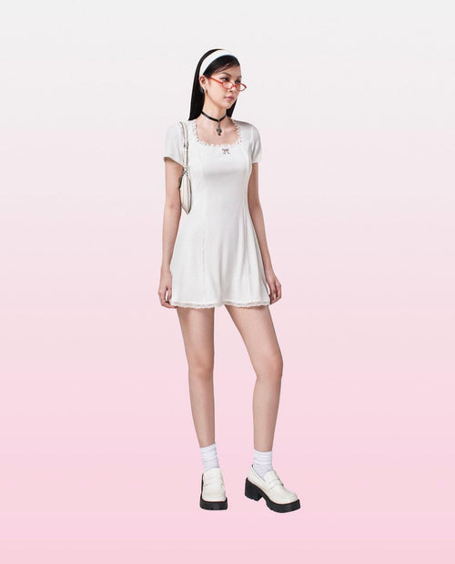 White Bow Mini Dress - She by Shj | Women Short Sleeve Mini Dress