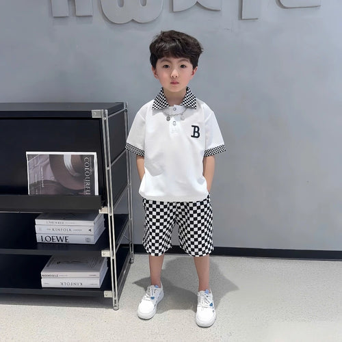 Abstract Geo Print Shirt & Shorts Set in White
