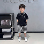 Abstract Geo Print Shirt & Shorts Set in Black