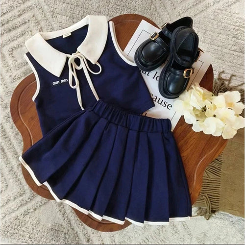 Navy Schoolgirl Style Pleated Set