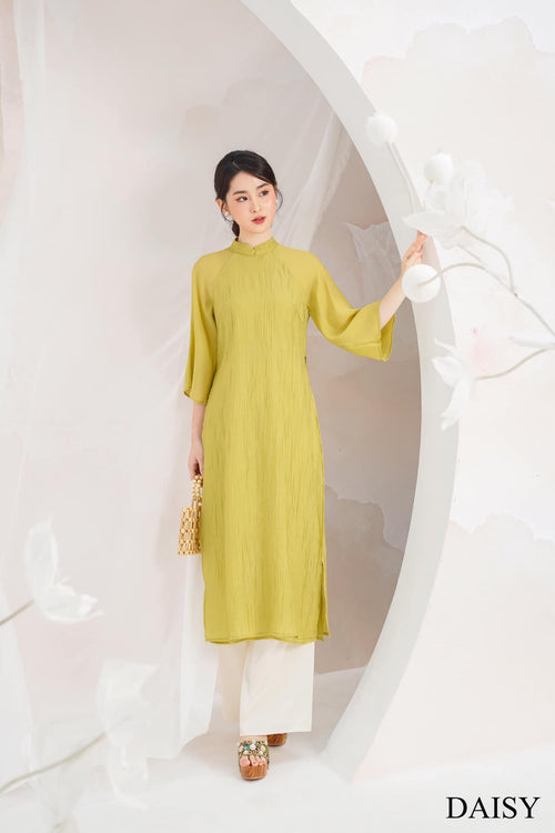 Ao Dai Elegant White Midi Dress in High Quality Silk - Lotus Dress Blouson Tunic Style for Casual | Wedding Guest Dress Ao Dai