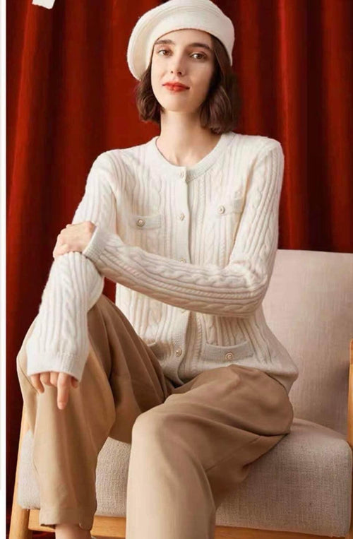 Elegant Round Neck Long Sleeves Top – Knitted Cotton w/ Closed Buttons Cardigan Tops | Classic Basic Fashion Piece